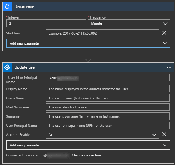 Schedule Disabling Azure AD User with a Logic App